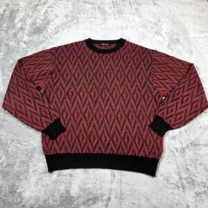Marcello Sweater Mens Medium Orange Geometric Merino Wool Blend Biggie Cosby